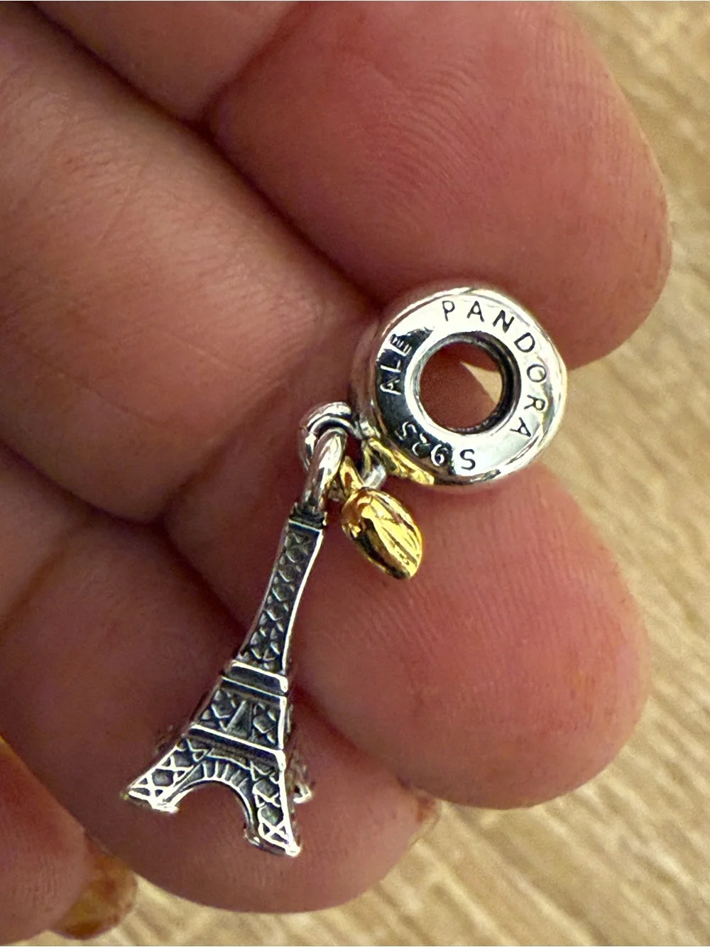 Pandora Two-Tone Eiffel Tower Dangle Charm — Silver & Gold